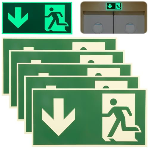 GAOUTO Cartel de Salida de Emergencia: 5 Piezas Autoadhesivo Señal de Seguridad, Luminescente Cartel de Salida, Para Oficina Casa Comercio (30x15 cm)
