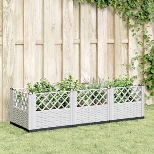 Baziroo Macetero exterior con estacas, 123,5 x 43,5 x 43,5 cm, polipropileno, para jardín, jardinera, jardinera, jardinera, jardinera, grande, jardinera, jardinera, balcón, color blanco