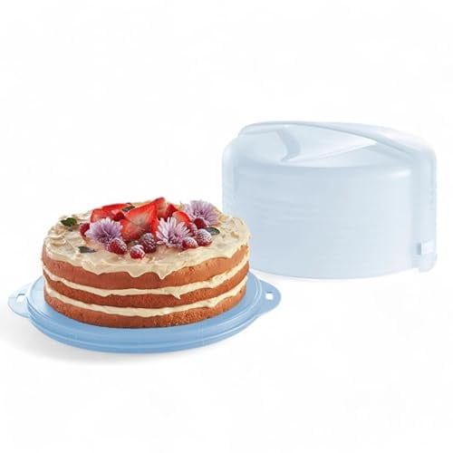 Tupperware Runder Tortenträger, Eisblau, durchsichtig, mit eisblauem Boden
