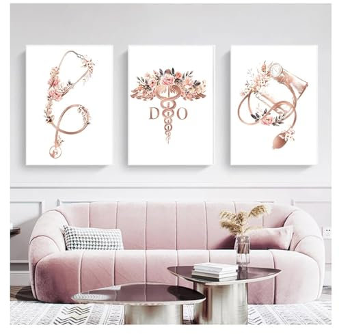 lianyibo Wandkunst für die Kardiologenpraxis, Bilder auf Leinwand, Gemälde, Dekoration, Geschenk, Herz, Stethoskop, EKG, Blume, medizinische Poster und Drucke, 30 x 40 x 3 cm, rahmenlos