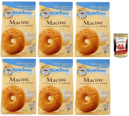 Mulino Bianco Biscotti Frollini Macine con Panna Fresca, Kekse mit frischen 100% italienischen Milch, Ohne Palmöl, Frühstück voller Geschmack, buscits cookies 6x 350 g + Italian Gourmet polpa 400 g