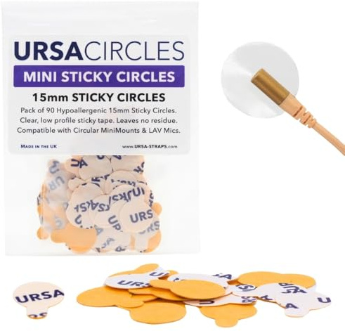 URSA Mini-Kleberkreise – 90 hypoallergene, doppelseitige Klebekreise für Lavalier-Ansteckmikrofone – Lavalier-Mikrofonband mit 15 mm Durchmesser – kompatibel mit Tascam Rode Sennheiser Lav-Mikrofonen