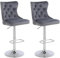 KHISCHMO Samt Barhocker 2er Set Samt Moderne Tresenhocker Höhenverstellbar mit Lehne Küchenhocker mit Löwenring-Zuggriff Drehbar für Küche Theke, Grau