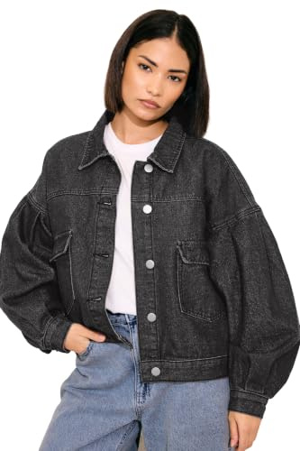 PixieGirl Petite Women's Denim Puff Sleeve Jacket