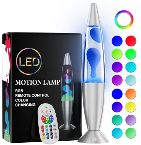 Soarling 16 Lavalampe, Art Deco Retro Lampe mit 17 RGB Farben & Fernbedienung, Große Deko-Lampe für Erwachsene & Kinder, Partybeleuchtung mit Flüssigkeitseffekt(Silber)