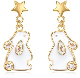 Hase Ohrstecker für Damen 925er Sterling silber mit rosa Ohren goldener süßer Hase Oster geschenk schmuck