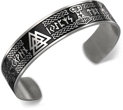 VASSAGO ASSAGO Wikinger armband für Männer Frauen Nordische Runen Mjolnir Vegvisir Kompass Triskele Valknut Helm von Amulett-Manschetten schmuck mit keltischem Knoten (Viking Armband-S)