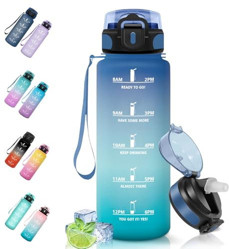 Motswedi Borraccia 1500ml, a Prova di Perdite, Borraccia con Cannuccia, Reutilizables, Borraccia Palestra, Senza BPA, Borraccia Motivazionale per Palestra, Ufficio, Running, Ciclismo, Blu Verde