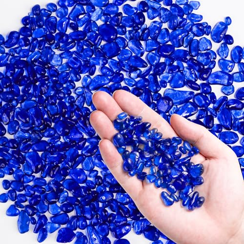 Colorful Glass Stones, 0.44 KG Fish Tank Gravel, Small Irregular Rainbow Aquarium Gravel for Aquarium Decorations and Turtle Tank , Sea Glass Beads Crystals for Fish Bowl, Vase Filler,Cobalt Blue