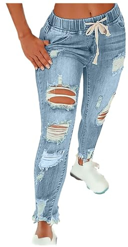 Jeans da donna a vita alta, con fori, skinny, jeans strappati, in denim, rilassati, elasticizzati, slim fit, alla moda, leggings estivi