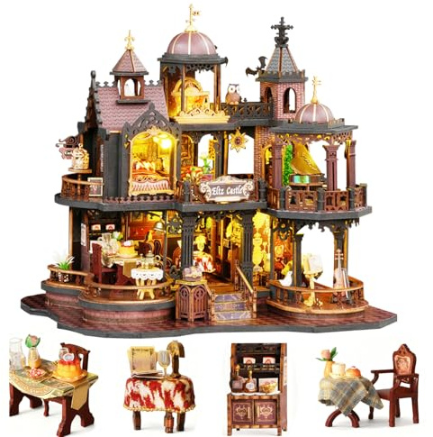 3D Wooden Puzzle DIY Miniature House Model Kits to Build with Furniture and LED Edinburgh Gothic Castle DIY Dollhouse Kit Gift for Adults Crafts Decoration Gift for Enthusiast