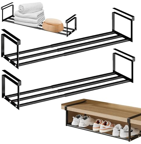 Ausziehbarer Schuhregal-Organizer unter dem Schrank,Hängeschuh-Organizer für den Kleiderschrank,Längenverstellbar,Multifunktional Hänge und Schuhregal für Bücher oder Kleidung (Schwarz-2Stück)
