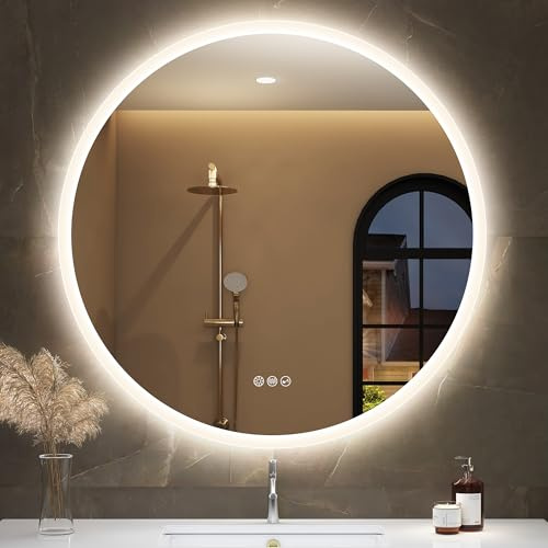 STARLEAD 100cm Runder-Badspiegel-mit-Beleuchtung und Bluetooth, Badezimmerspiegel Rund mit Beleuchtung Dimmbar, 3 Farbtemperatur, Entfoggen, Speicherfunktion, HD Hartglas, IP44 Wasserdicht