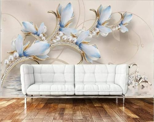 Kreativ Dreidimensional Blau Blumen Schwäne 3D Tapeten Tapete Luxus Home Esszimmer Fototapete Effekt Wohnzimmer Schlafzimmer Kinderzimmer-430cm×300cm