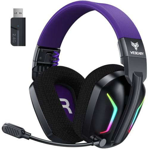 WESEARY WG1 Cascos Gaming Inalambricos, Auriculares Gaming Inalambricos para PS5, PS4, PC, Switch, Sonido Estéreo Auriculares con Microfono, Ninteendo 64 Accesorios