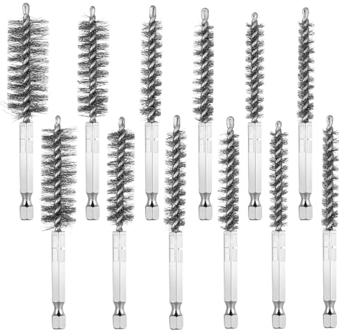 12 Pcs Wire Brush for Drill, Stainless Steel Wire Brush Set | Wire Bore Brushes with 1/4 inch Hex Shank for Power Drill, Cleaning and Polishing Tools