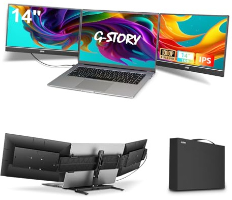 G-STORY Triple Laptop Screen Extender, 14 Inch FHD 1080P, Extended Monitor, One Dual Screen Connection Cable (No Dual Screen Fan)