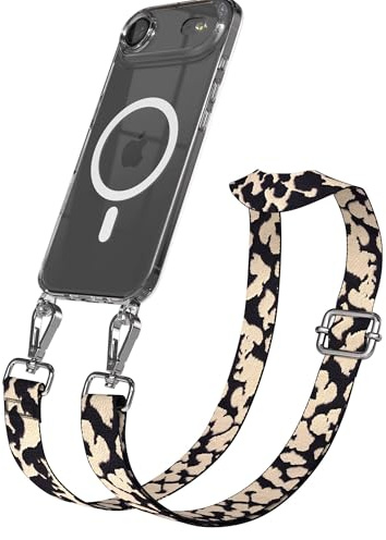 EAZY CASE Handykette - Verstellbares Taschenband kompatibel mit iPhone Air, Schulterriemen, Handykordel mit Silikon Hülle, Qi Charging kompatibel, Umhängetasche, Taupe Camouflage Silber