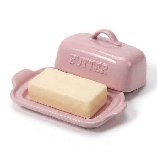 ADIVEE Porcelain Butter Dish with Lid for 250g Butter Block | Pink Butter Storage Container for Kitchen Counter, Butter Holder, Gift for Mother’s Day, Housewarmings and Christmas.