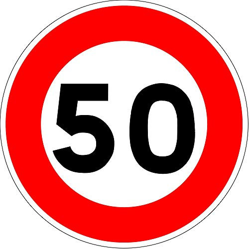 Autocollant Vinyl - Panneau de limitation de Vitesse à 50 km/h - Diamètre de 200 mm