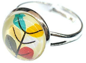 Miniblings Bunte Blätter Ring Cabochon Silber Herbst Natur Pflanze Blatt schlicht - Handmade Modeschmuck I Fingerring mit Motiv I verstellbar one Size