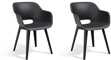 Allibert by Keter Gartensessel Akola, graphit, 2er Set, Kunststoff, 56.7 x 55.8 x 80.1 cm, Schalenstuhl in Cupform, perfekt für Garten, Terrasse oder Esszimmer