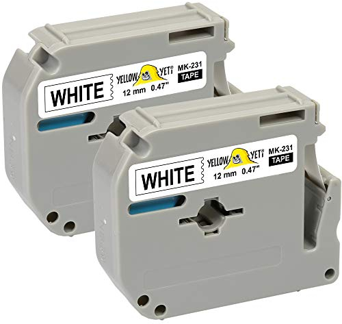 Yellow Yeti 2 Schriftbander M K231 MK231 MK-231BZ schwarz auf weiß 12mm x 8m kompatibel für Brother P-Touch BB-4 PT-45 PT-55 PT-65 PT-70 PT-75 PT-80 PT-85 PT-90 PT-M95 PT-100 PT-110 Etikettendrucker