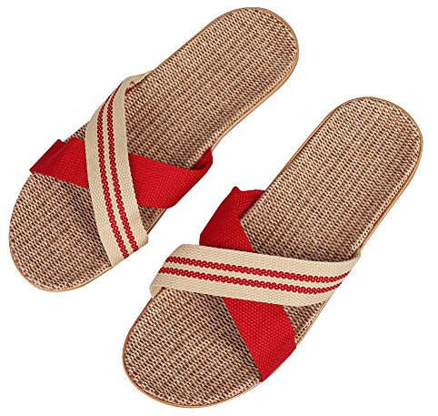 IBLUELOVER Sandales Femme Homme Pantoufle Plage en Lin Chaussons Été Chaussures Plates Antidérapage Tongs Bout Ouvert Pas Cher Slipper pour Maison Voyage Bureau Salle de Bain Piscine