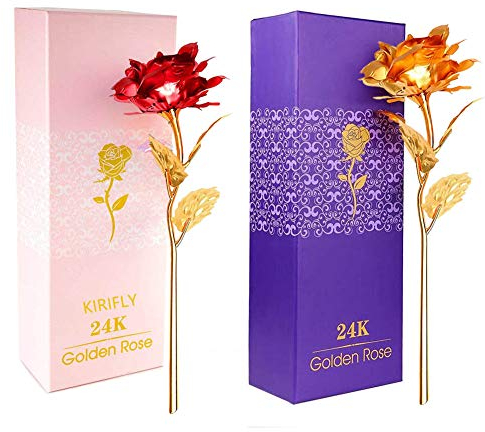 WENTS 24 Karat Gold Rose 2Pcs Vergoldete Rose Handgefertigt Konservierte Rose Edel Geschenk-Box Valentinstag Jahrestag Hochzeitstag Geburtstag Geschenke