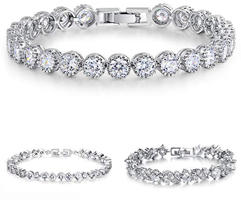 Kim Johanson Damen Tennis Armband *Verschiedene Modelle* in Silber mit weißen Kristallen besetzt rhodiniert inkl. Schmuckbeutel (Emma)