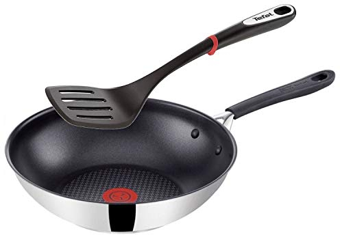 Tefal G43519 Jamie Oliver Induktion Wok Pfanne 28 cm + Tefal Pfannenwender, Edelstahl Pfannen mit Antihaftbeschichtung, Induktionsherd geeignet, Wokpfanne, Genieteter ergonomischer Edelstahlgriff
