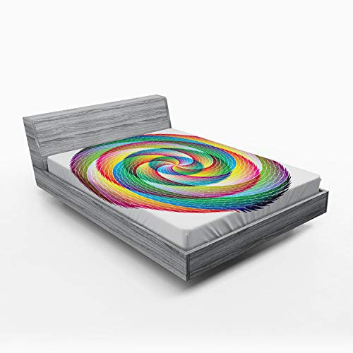 ABAKUHAUS Regenbogen Spannbetttuch, Spiral Rosette Muster, Soft Dekorativer Stoff Bettwäsche Rund-um Elastischer Gummizug, 140 x 200 cm, Mehrfarbig