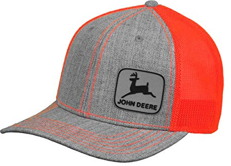 John Deere Blaze Mesh Hat W/Rubber Patch, Heather, Light Grey/Blaze, One Size