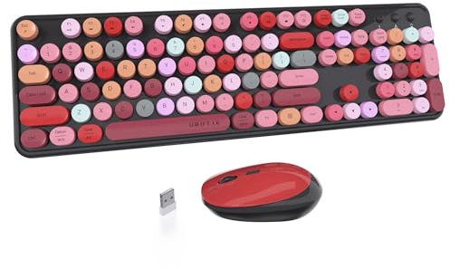 Colorful Computer Wireless Keyboard Mouse Combos, Typewriter Flexible Keys Office Full-Sized Keyboard, 2.4GHz Dropout-Free Connection and Optical Mouse (Black-Colorful)