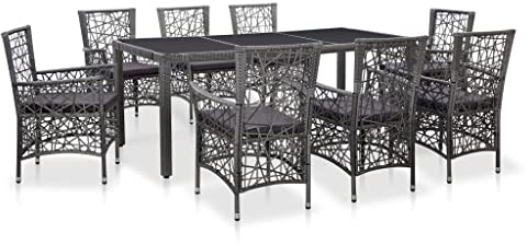 vidaXL Gartenmöbel 9-TLG. Sitzgruppe Gartengarnitur Gartenset Sitzgarnitur Lounge Rattanmöbel Esstisch Tisch Stühle Poly Rattan Grau