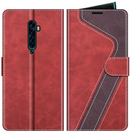 MOBESV Custodia per Oppo Reno 2, Cover a Libro Magnetica Custodia in Pelle per Oppo Reno 2, Elegante Rosso
