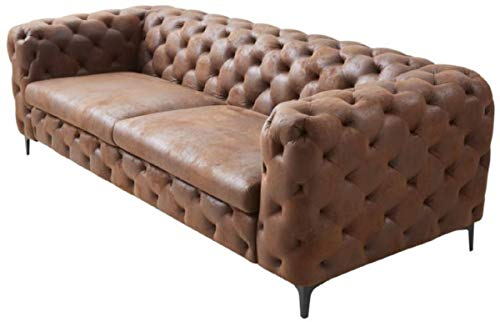 Casa Padrino Chesterfield Wohnzimmer Sofa Antik Braun 240 x 97 x H. 73 cm - Chesterfield Wohnzimmer Möbel