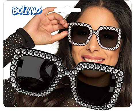 Boland 02631 - Partybrille Bling-Bling, für Erwachsene, schwarze Brille mit Strass, Spaßbrille, Karneval, Fasching, Fastnacht, Mottoparty, Halloween