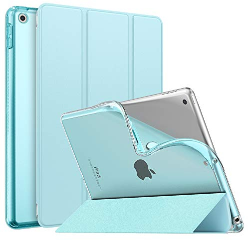 MoKo Funda para Nuevo iPad 9ª Generación 2021 (10.2 Pulgadas)/iPad 8ª Gen 2020/iPad 7ª Gen 2019, Delgado Función de Soporte TPU Protectora Plegable Cubierta Trasera Transparente, Azul Claro