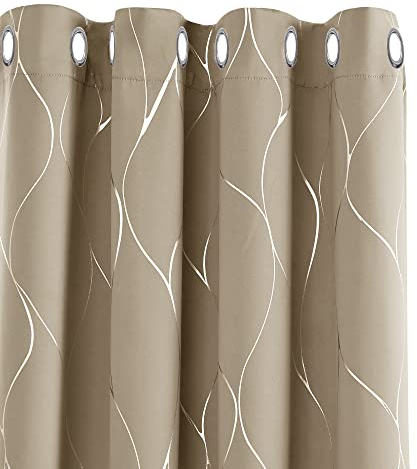 Deconovo Lärmschutz Gardinen dicke Thermovorhang Kälteschutz Thermogardine Hitzeschutz, Verdunkelungsvorhänge mit Ösen, Moderne Thermogardinen für Wohnzimmer, 214x132 cm(HöhexBreite), Taupe, 2er Set