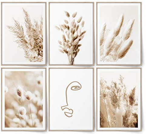 BLCKART Infinity Beige Love Pampasgras Bilder Set Beidseitige Premium Bilderwand Poster Skandinavische Wohnzimmer Deko (M | 6x A4 | 21 x 29,7 cm | ohne Rahmen, BEIGE LOVE | PAMPASGRAS)