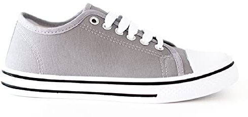Ladies Unisex Flat Casual LACE UP Girls Pumps Canvas Plimsolls Womens Trainers Shoes Gym Sports Trainers Lightweight Comfortable PE Grey 7 UK