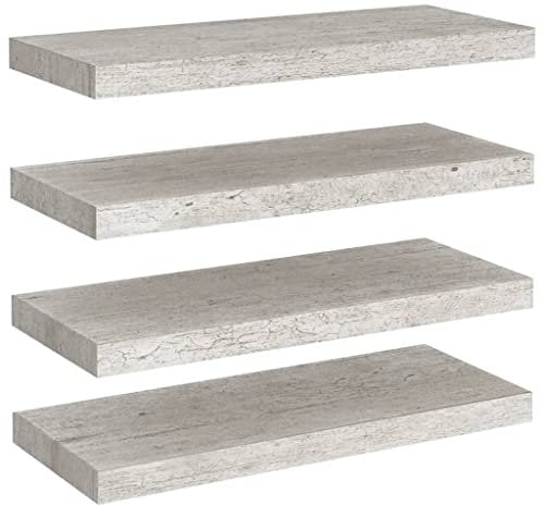 vidaXL 4X Wandregal Schwebend Bücherregal Wandboard Schweberegal Hängeregal Dekoregal Freischwebend Regal Betongrau 60x23,5x3,8cm MDF