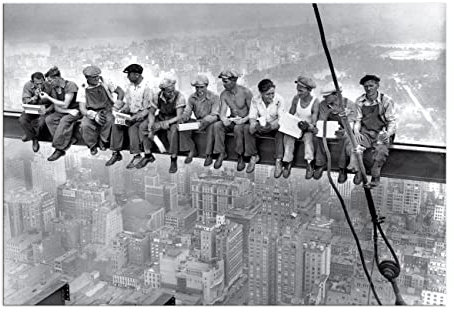 ZHONGYUTONG Mittagessen auf einem Wolkenkratzer Leinwand Kunstdruck New Yorker Arbeiter Bilder Poster Schwarz Weiß Gemälde Wanddekoration (50x75cm Kein Rahmen)