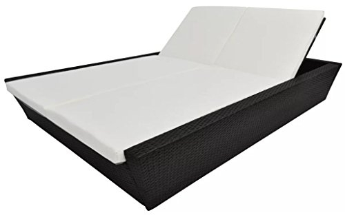 Susany Doppel-Sonnenliege Gartenliege | Poly Rattan Doppelliege | Tagesliege 6 cm Dicke Auflage | Verstellbar Rückenlehne 200 x 138,5 x (30-73) cm für 2 Personen,Schwarz