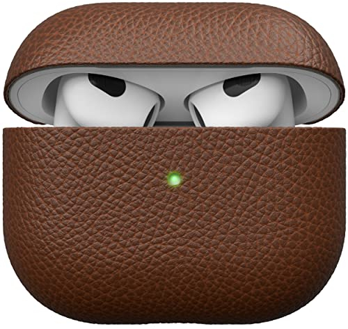KeyBudz Artisan Leder Schutzhülle für Apple AirPods 3 Case, Etui, Ledertasche Echtleder, Kopfhörer Ohrhörer Zubehör, braun