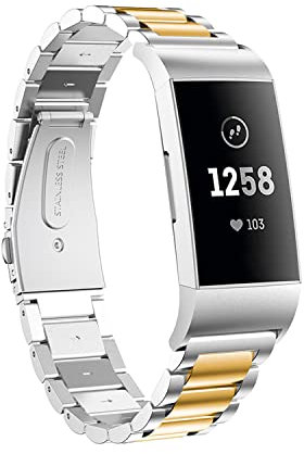 Gheper Heper Uhrenarmband aus Metall Kompatibel mit Fitbit Charge 3/Charge 4/SE Schnelle Einfache Passform Edelstahl Armband Ersatz für Charge 3/Charge 4/SE Smartwatch Zubehör