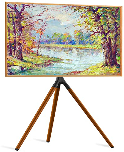 UPGRAVITY Caballete de TV con base de trípode para pantalla plana de 45 a 65 pulgadas de hasta 75 libras, trípode de soporte de TV ajustable en altura para sala de estar con bridas para cables, giro