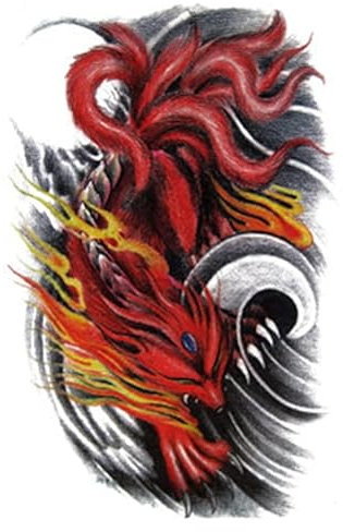 JSHEN 7 Feuilles Tatouage Temporaire Pour Femmes Filles Homme Abdomen,Poitrine Faux Tatouage Étanche Renard Loup 14.8x21cm Autocollants De Tatouages Temporaires Pour Enfants Adultes