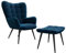 Ohrensessel mit Hocker Gunar 0022, Stilvoll Lesesessel, Relaxsessel mit Hocker im Modernen Look, Lehnstühle, Polstersessel, Fernsehsessel (Marineblau (HCD-49))